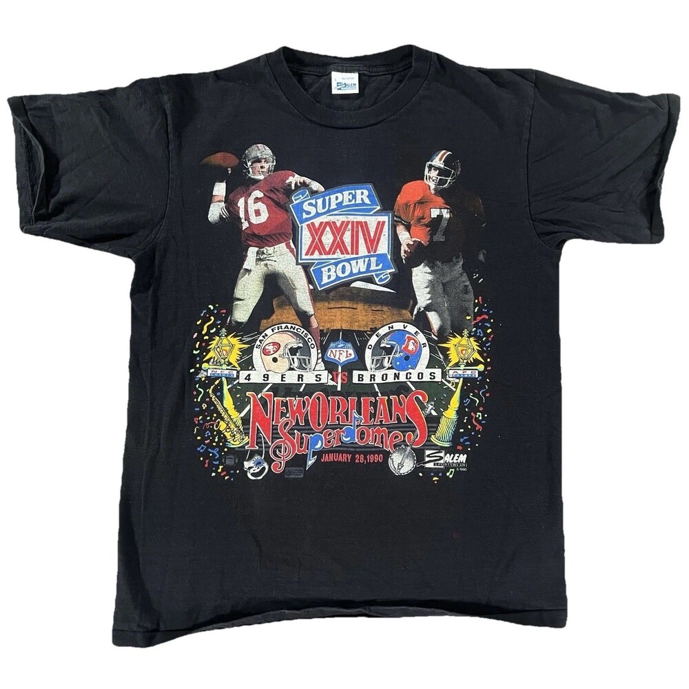 San Francisco 49ers vs Denver Broncos VTG 1990 Super Bowl XXIV Black Shirt Large